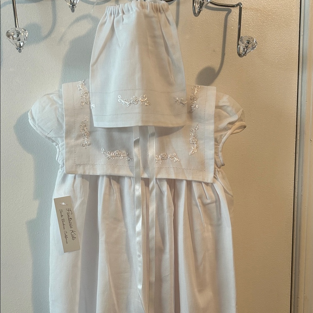 Fantaisie Kids Elegant White Christening gown with bonnet